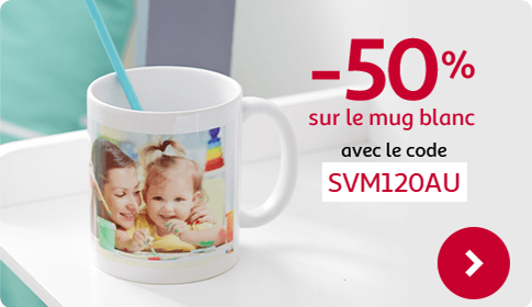 -50% sur le mug blanc avec le code SVM120AU
