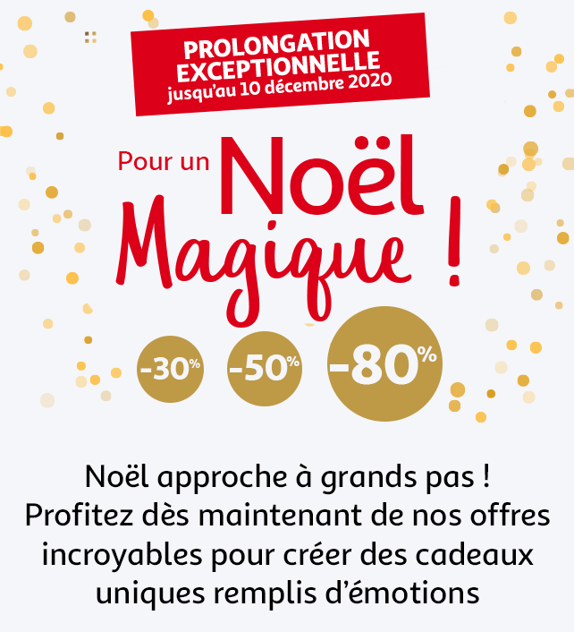 Pour un Noël magique ! De -30% à -80% sur vos cadeaux photos  Auchan Photo