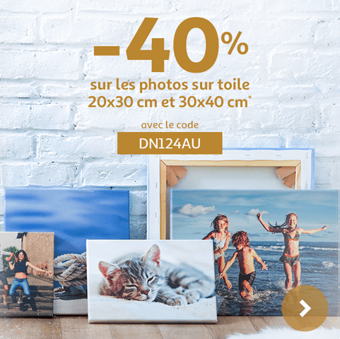 -40% sur les photos sur toile 20x30 cm et 30x40 cm* avec le code DN124AU