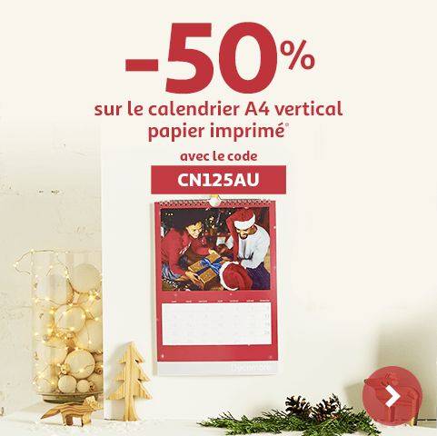 -50% sur le calendrier A4 vertical papier imprimé* avec le code CN124AU