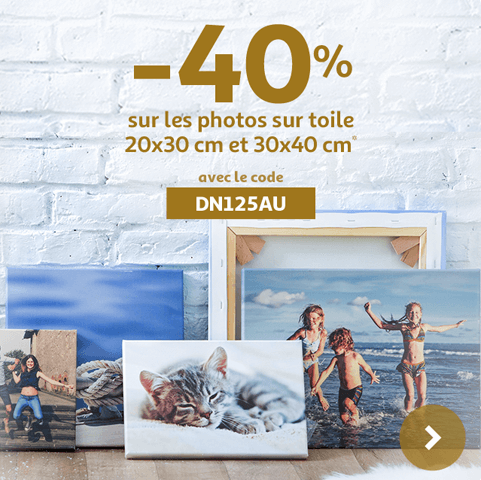 -40% sur les photos sur toile 20x30 cm et 30x40 cm* avec le code DN125AU