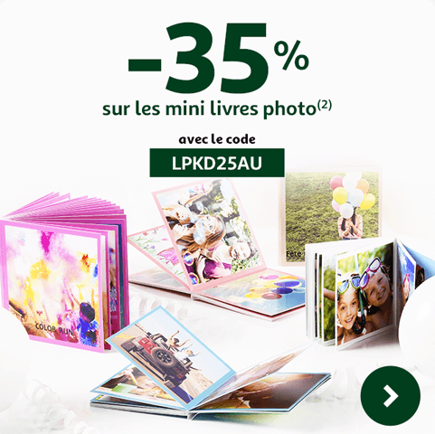 -35% sur tous les mini livres photo (1) avec le code LPKD25AU