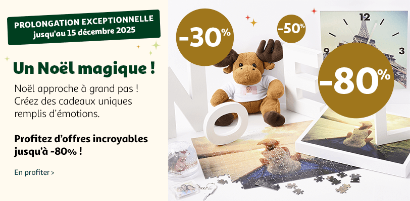 Prolongation Exceptionnelle jusqu'au 15 décembre 2025 : Un Noël magique : Profitez d'offres jusqu'à -80% !